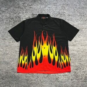 Vintage DF Clothing Button Up Shirt Mens XL Flames Grunge Y2K 2000s